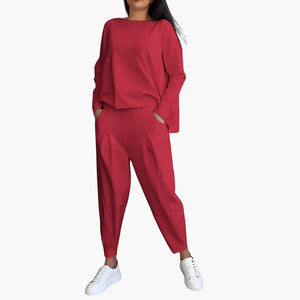 Comfy Family Anna | Bequemes Zweiteiliges Set mit Rundhalsausschnitt Rot / S