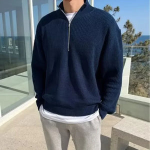 Comfy Family Autumn Men's Half-zip Cardigan Sweater Korean-style Trendy Versatile Stand Collar Knitted Top Casual Scene Crew Neck Material