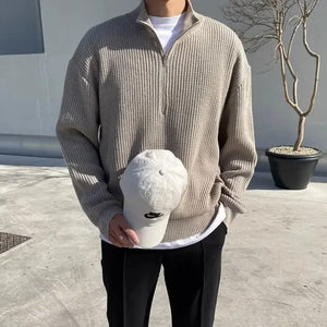 Comfy Family Autumn Men's Half-zip Cardigan Sweater Korean-style Trendy Versatile Stand Collar Knitted Top Casual Scene Crew Neck Material