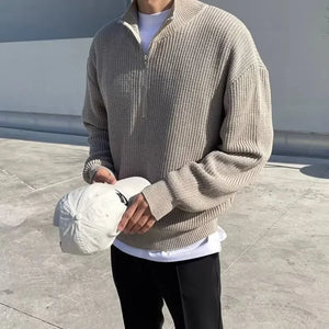 Comfy Family Autumn Men's Half-zip Cardigan Sweater Korean-style Trendy Versatile Stand Collar Knitted Top Casual Scene Crew Neck Material