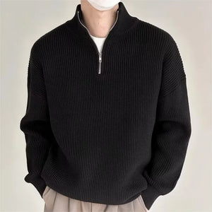 Comfy Family Autumn Men's Half-zip Cardigan Sweater Korean-style Trendy Versatile Stand Collar Knitted Top Casual Scene Crew Neck Material XL / black