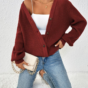 Comfy Family Clarissa - Button Down Knit Cardigan Wine Red / XS