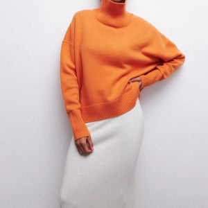 Comfy Family Comfy™ - Turtleneck Knitted Pullover Orange / S