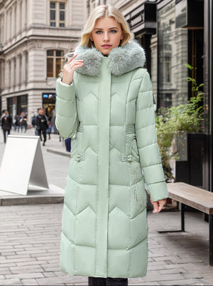 Comfy Family Dahlia™ - Winter Long Fur Coat Light Green / M