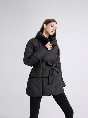 Comfy Family Embrace - Elegant Belted Winter Coat