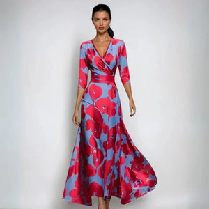 Comfy Family Emily- Luxe Bloemen Jurk Red & Blue / S