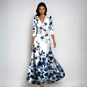 Comfy Family Emily- Luxe Bloemen Jurk White & Blue / S