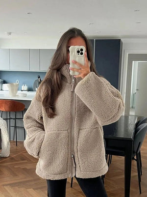 Comfy Family Hanna - Oversized Fleece Jacket Khaki / XS