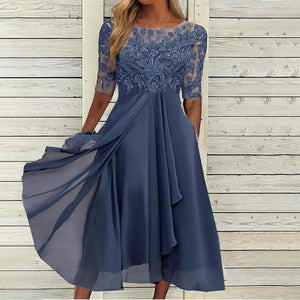 Comfy Family Margia - Elegant Lace Craft Dress Blue / S