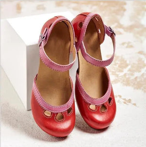 Comfy Family Nauta - Comfortable Low-Heel Sandals Red / 35