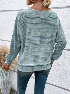 Comfy Family Solid Crew Neck Pullover Sweater, Casual Batwing Sleeve Loose Sweater, Women's Clothing