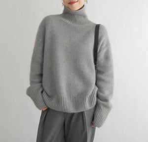 Comfy Family Tanya™ - Women's Wool Turtleneck Knitted Sweater Bluish Gray / S