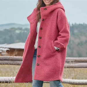 Comfy Family Velvée™ - Cozy Hooded Overcoat Rose Red / S