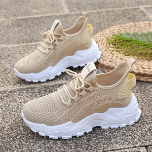 Comfy Family Women's Breathable Knit Sneakers - Lightweight, Comfortable Low-Top Running Shoes with Soft Sole for All Seasons Apricot / US 7