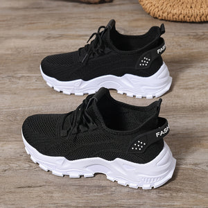 Comfy Family Women's Breathable Knit Sneakers - Lightweight, Comfortable Low-Top Running Shoes with Soft Sole for All Seasons Black / US 8