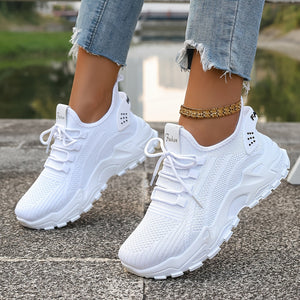 Comfy Family Women's Breathable Knit Sneakers - Lightweight, Comfortable Low-Top Running Shoes with Soft Sole for All Seasons White / US 6.5